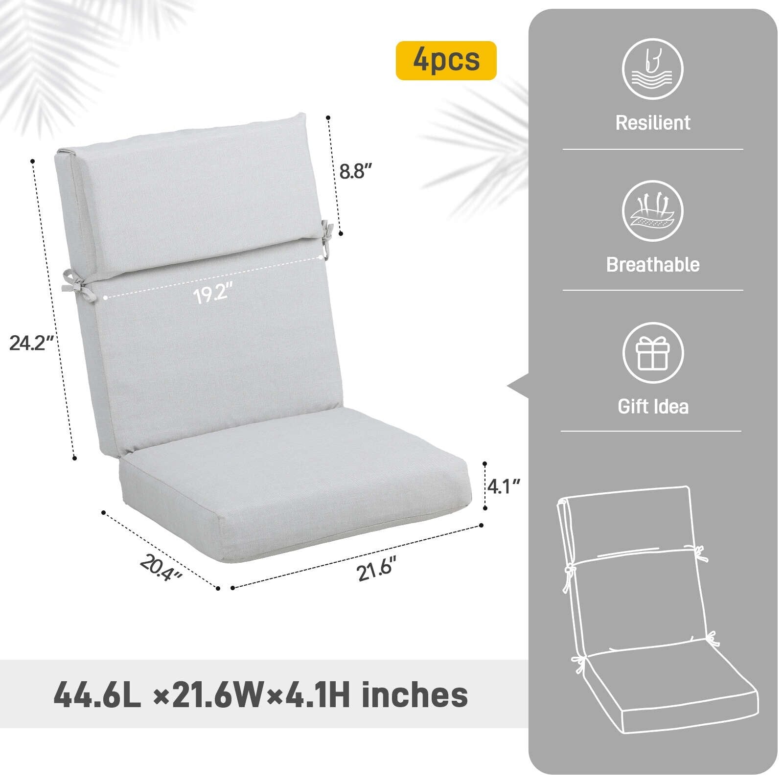 Set di 4 cuscini per sedia con schienale alto Aoodor Patio, 46x21x4 pollici (solo cuscini)