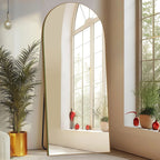 Specchio da pavimento in legno a figura intera ad arco, specchio da parete