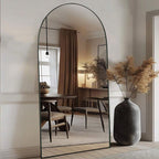 Specchio da pavimento in legno a figura intera ad arco, specchio da parete