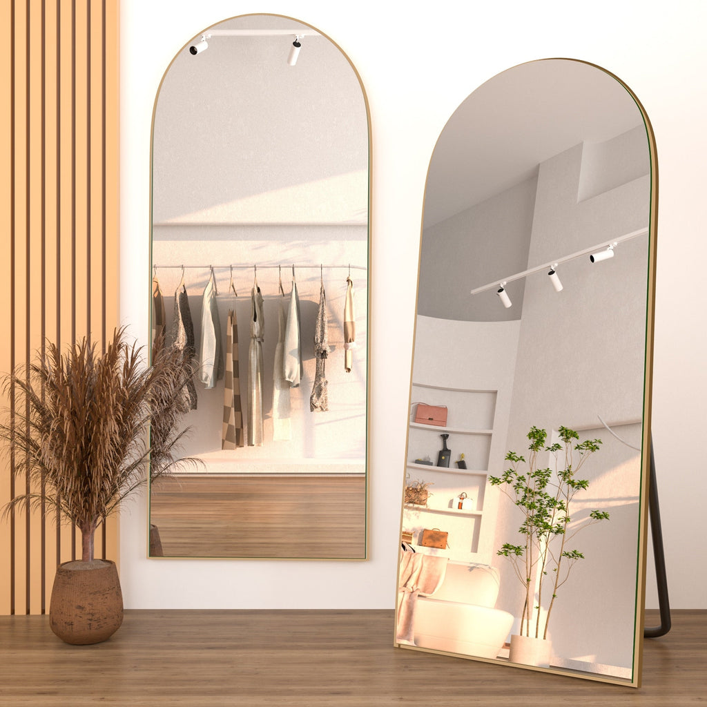 Specchio da pavimento in legno a figura intera ad arco, specchio da parete