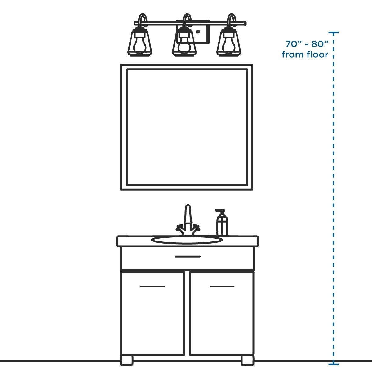 Lampada da bagno in stile costiero con tre luci, in cromo lucido e vetro prismatico trasparente doppio, collezione Archie - 8,75 x 26,25 x 7,25