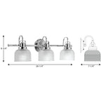 Lampada da bagno in stile costiero con tre luci, in cromo lucido e vetro prismatico trasparente doppio, collezione Archie - 8,75 x 26,25 x 7,25