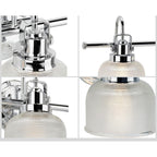 Lampada da bagno in stile costiero con tre luci, in cromo lucido e vetro prismatico trasparente doppio, collezione Archie - 8,75 x 26,25 x 7,25