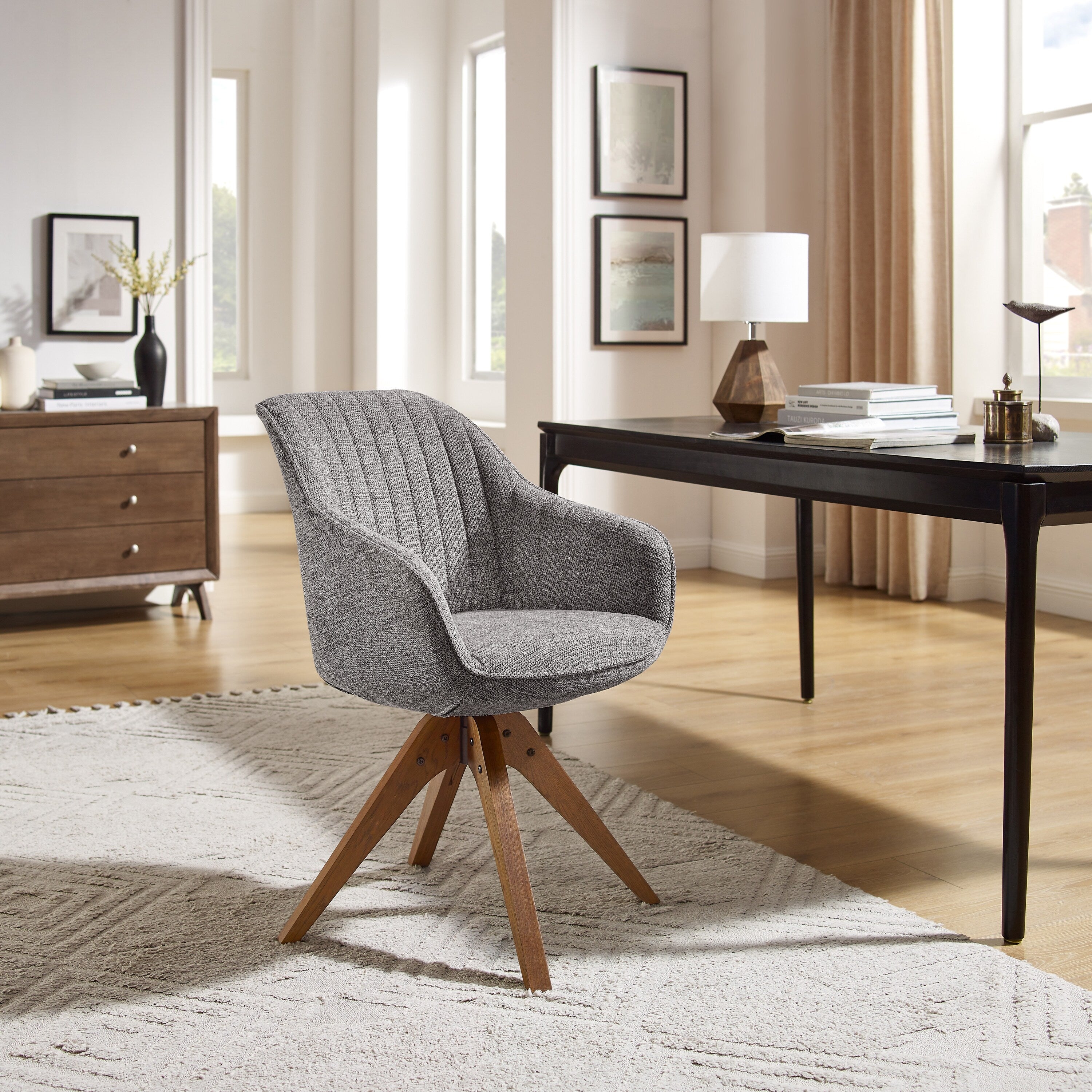 Poltrona girevole moderna Art Leon per ufficio domestico con gambe in legno