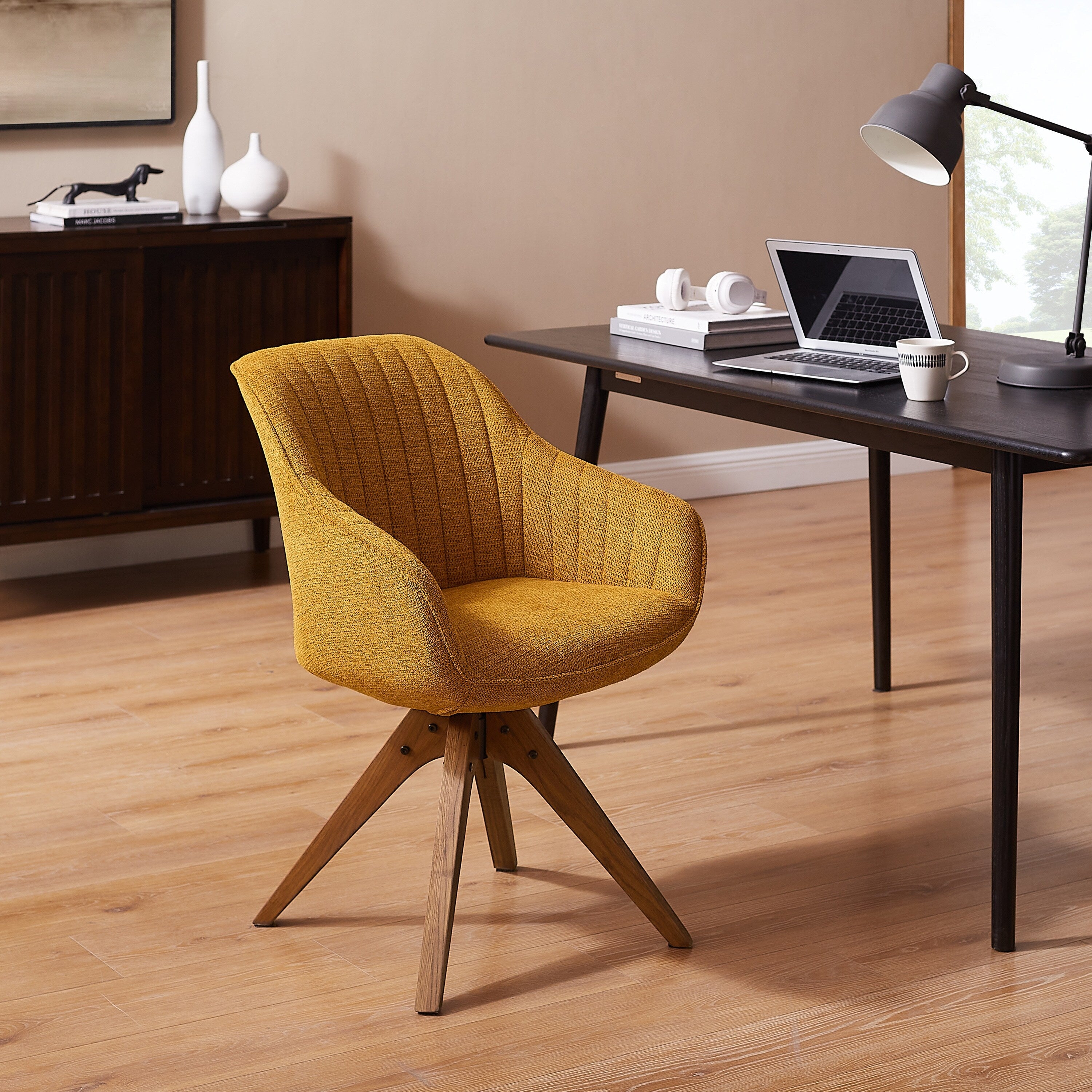 Poltrona girevole moderna Art Leon per ufficio domestico con gambe in legno