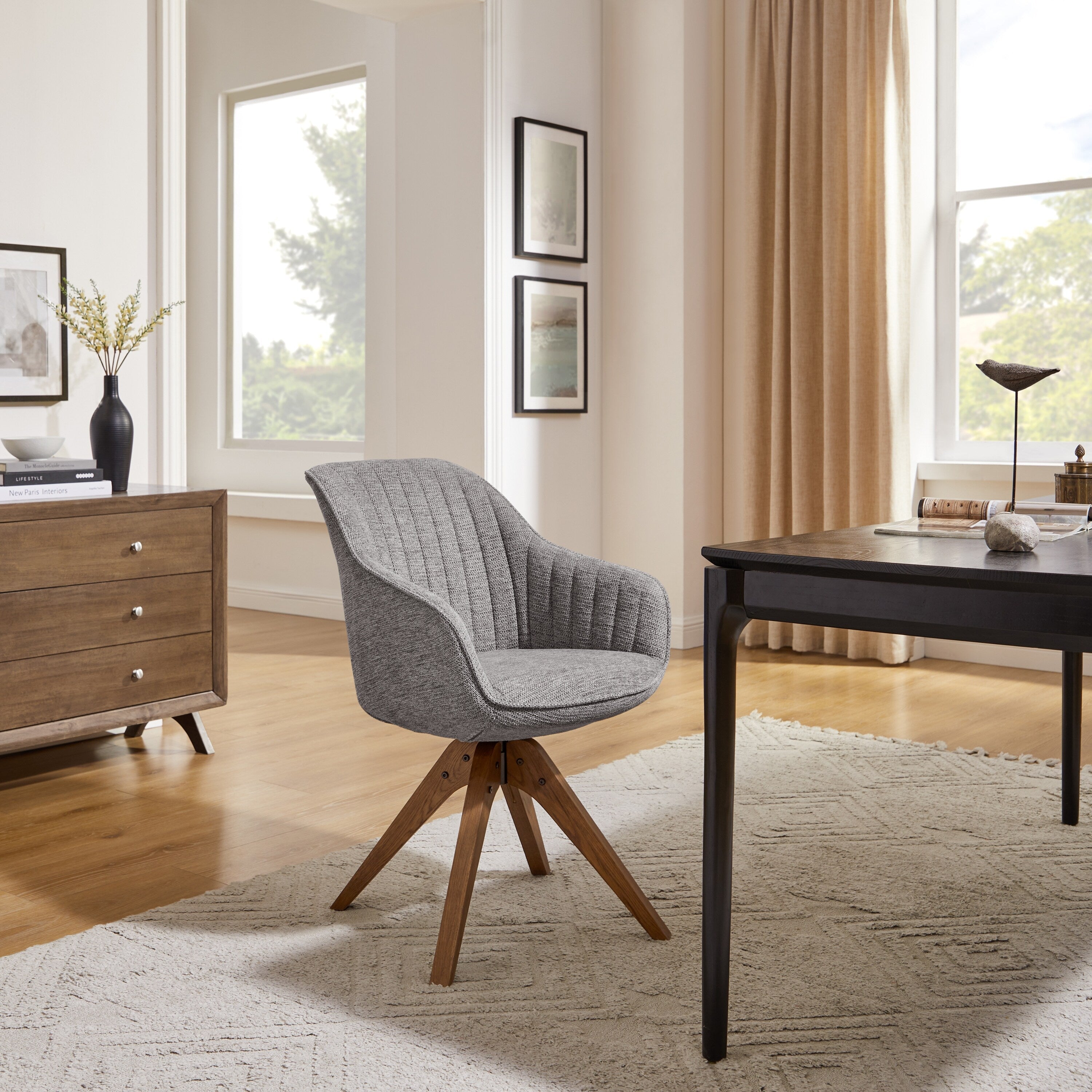 Poltrona girevole moderna Art Leon per ufficio domestico con gambe in legno