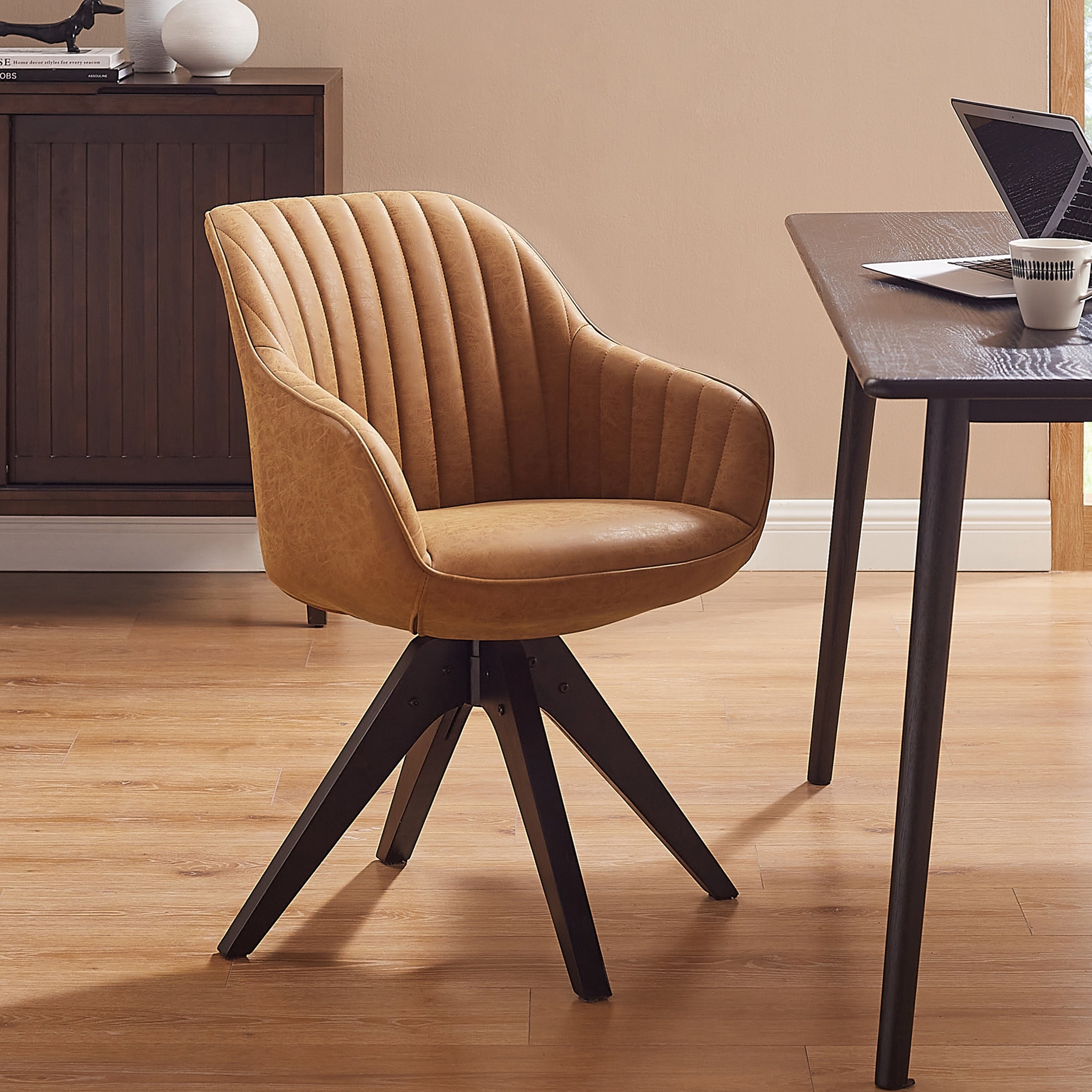 Poltrona girevole moderna Art Leon per ufficio domestico con gambe in legno