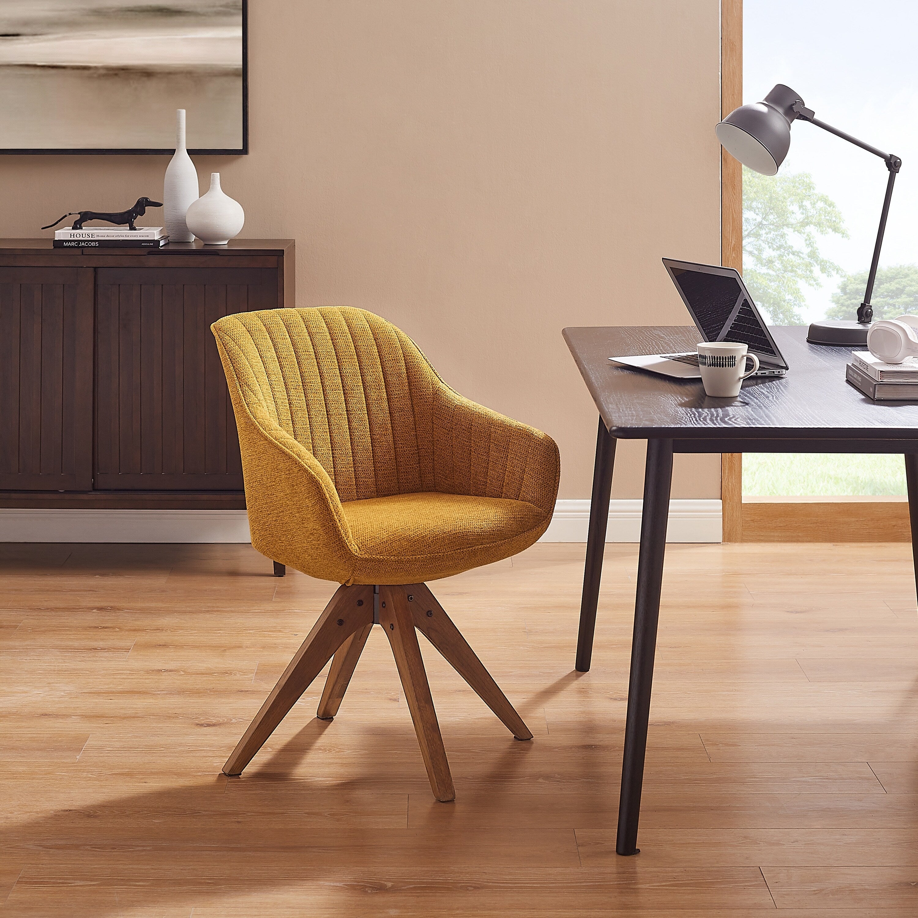 Poltrona girevole moderna Art Leon per ufficio domestico con gambe in legno