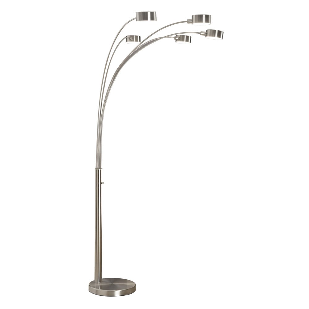 Lampada da terra ad arco a 5 luci Charlie in acciaio spazzolato di Strick &amp; Bolton