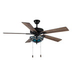 Ventilatore da soffitto Astrid River of Goods in bronzo lucidato a olio multicolore e vetro colorato a 3 luci da 52 pollici - 52 x 52 x 14,75/19,75