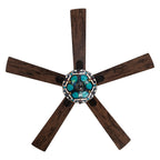 Ventilatore da soffitto Astrid River of Goods in bronzo lucidato a olio multicolore e vetro colorato a 3 luci da 52 pollici - 52 x 52 x 14,75/19,75