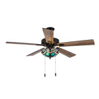 Ventilatore da soffitto Astrid River of Goods in bronzo lucidato a olio multicolore e vetro colorato a 3 luci da 52 pollici - 52 x 52 x 14,75/19,75