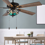 Ventilatore da soffitto Astrid River of Goods in bronzo lucidato a olio multicolore e vetro colorato a 3 luci da 52 pollici - 52 x 52 x 14,75/19,75