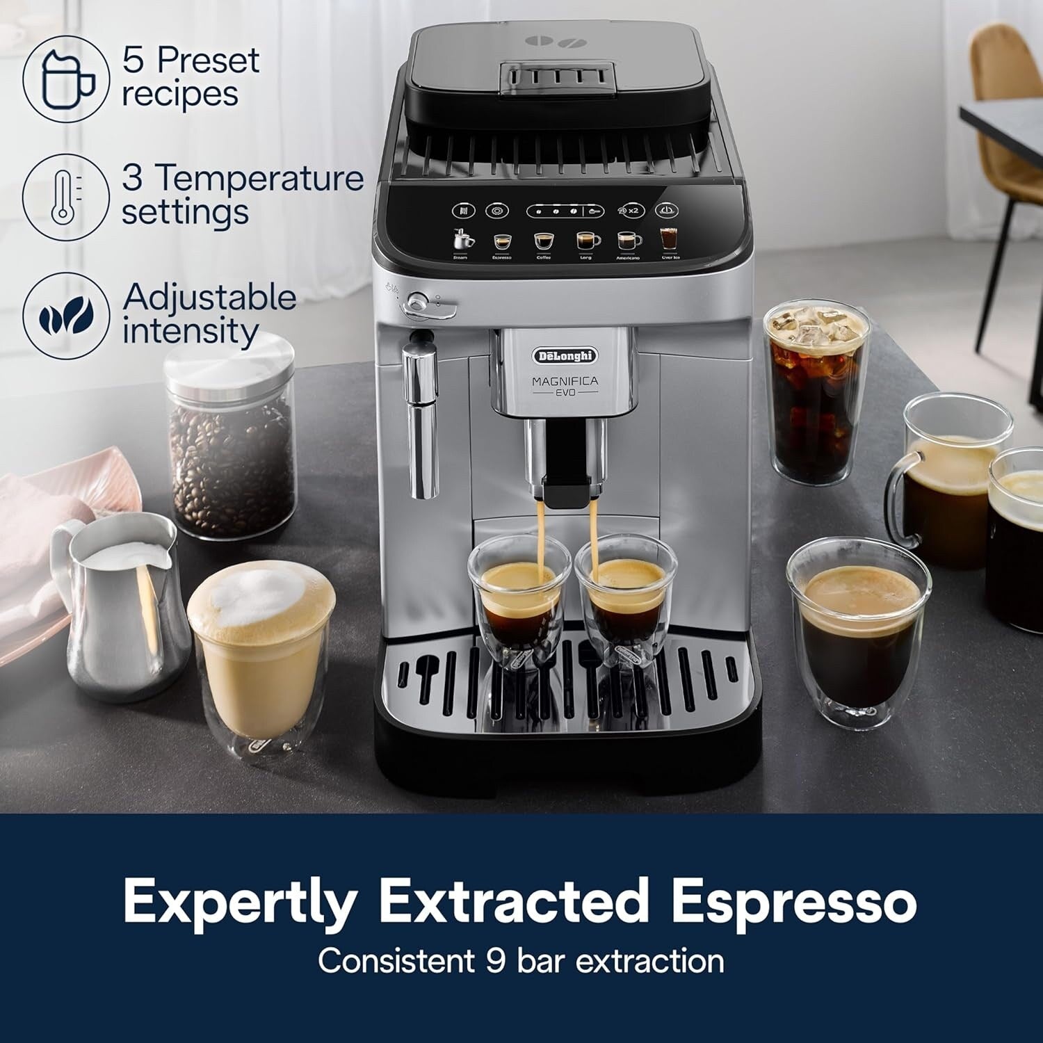 Macchina per caffè espresso automatica con montalatte manuale, macinacaffè integrato, ECAM29043SB