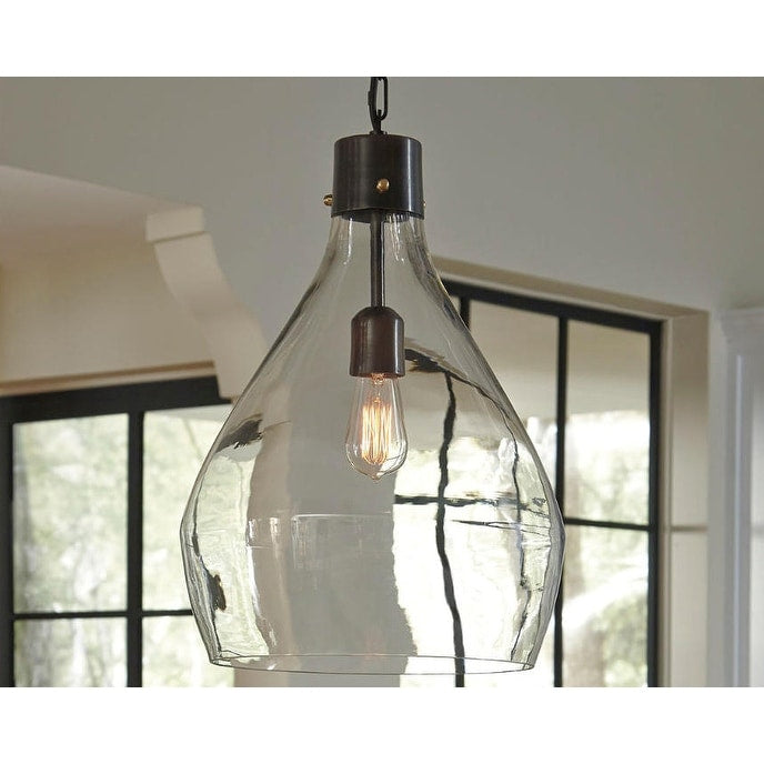 Lampada a sospensione in vetro grigio Signature Design by Ashley Avalbane - 13,88 L x 13,88 P x 20,25 A