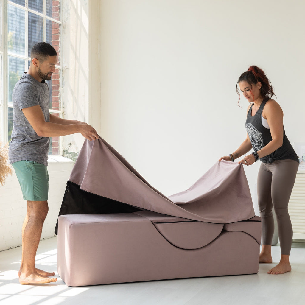Chaise longue convertibile Avana Kami / Yoga e massaggio - Pouf 2 in 1 con poltrona yoga pieghevole nascosta, microvelluto - N/D