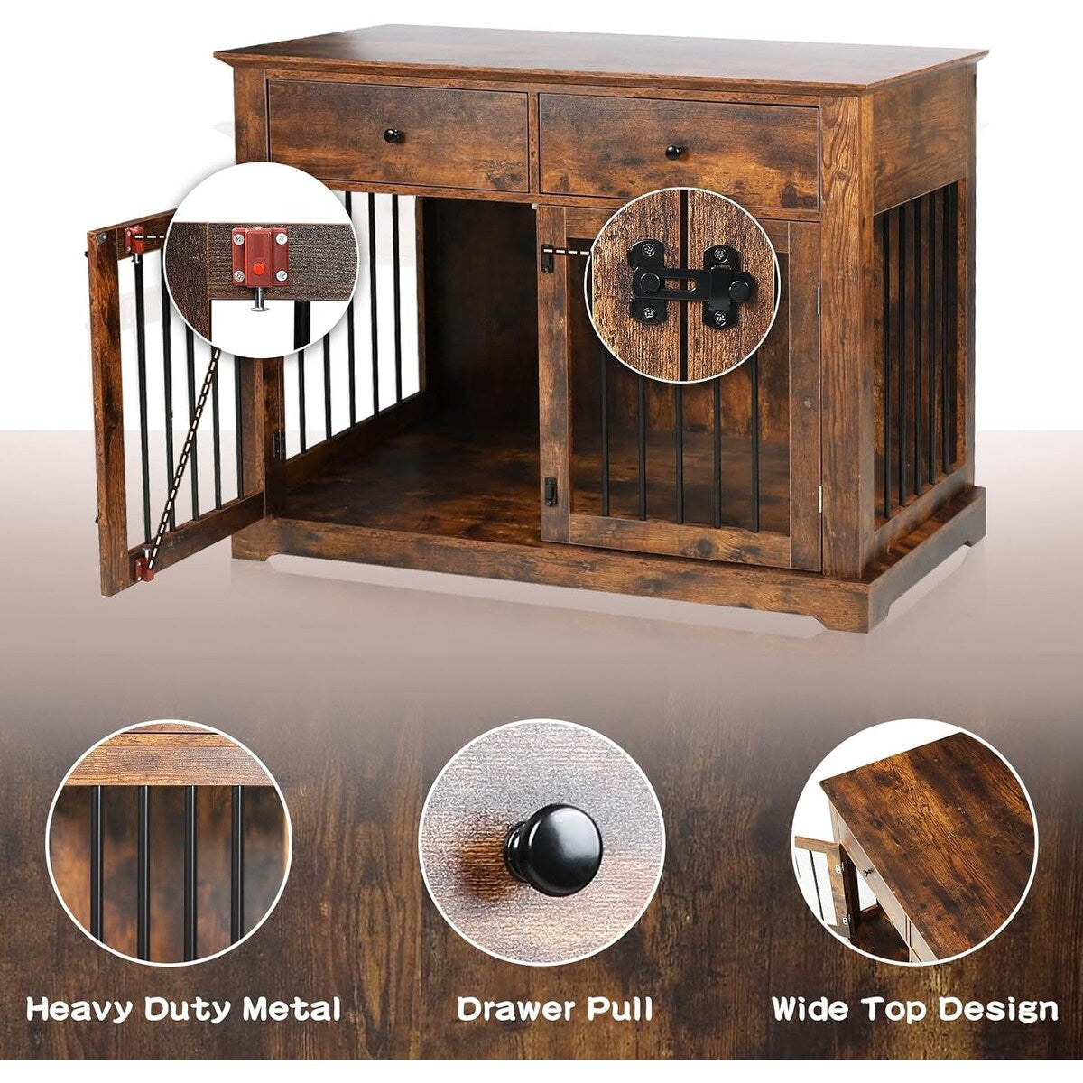 BOSSIN - Cuccia per cani di grandi dimensioni da 44 pollici, tavolino in legno con cassetti portaoggetti, cuccia decorativa per animali domestici