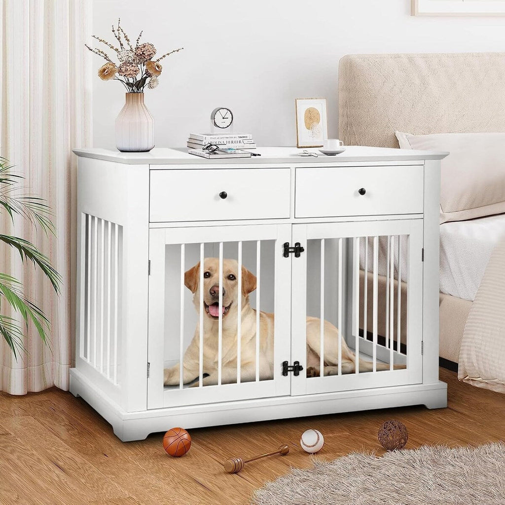 BOSSIN - Cuccia per cani di grandi dimensioni da 44 pollici, tavolino in legno con cassetti portaoggetti, cuccia decorativa per animali domestici