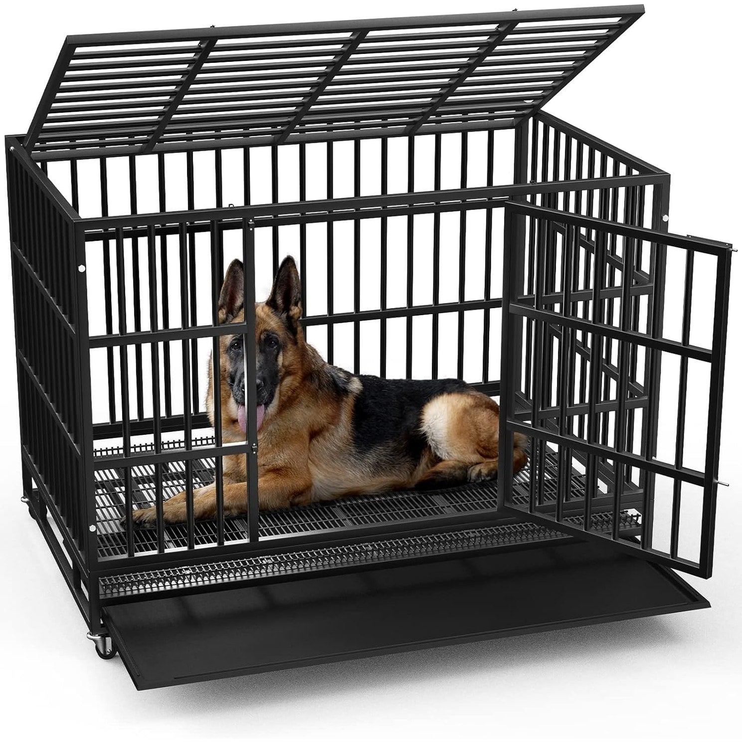 Trasportino per cani BOSSIN da 48/38 pollici, resistente e indistruttibile, a prova di fuga, con ruote bloccabili