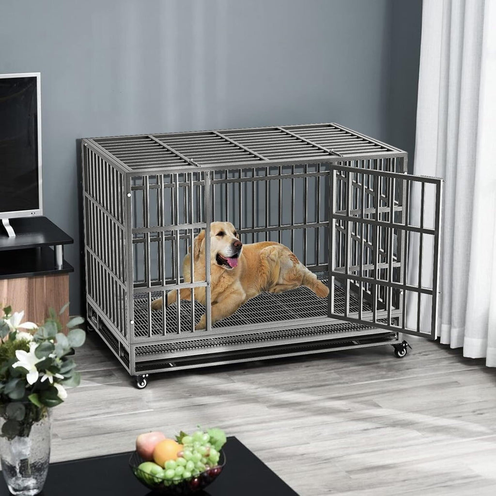 Trasportino per cani BOSSIN da 48/38 pollici, resistente e indistruttibile, a prova di fuga, con ruote bloccabili