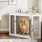 BOSSIN Cuccia angolare per cani, cuccia in legno per cani da 44/52 pollici con rete, cuccia decorativa in legno per uso interno