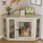 BOSSIN Cuccia angolare per cani, cuccia in legno per cani da 44/52 pollici con rete, cuccia decorativa in legno per uso interno