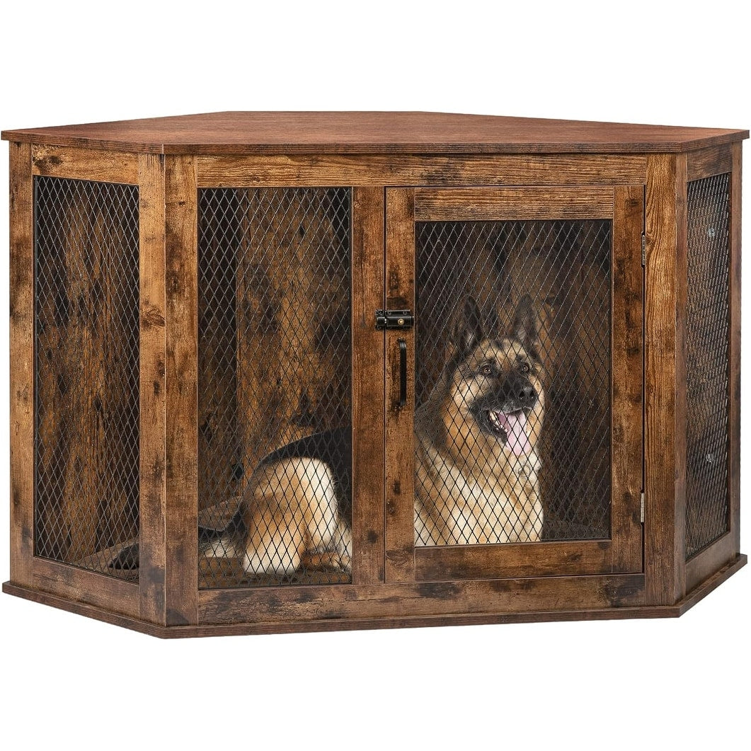 BOSSIN Cuccia angolare per cani, cuccia in legno per cani da 44/52 pollici con rete, cuccia decorativa in legno per uso interno