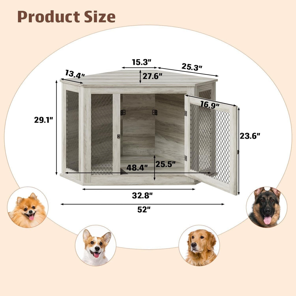BOSSIN Cuccia angolare per cani, cuccia in legno per cani da 44/52 pollici con rete, cuccia decorativa in legno per uso interno