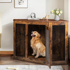 BOSSIN Cuccia angolare per cani, cuccia in legno per cani da 44/52 pollici con rete, cuccia decorativa in legno per uso interno