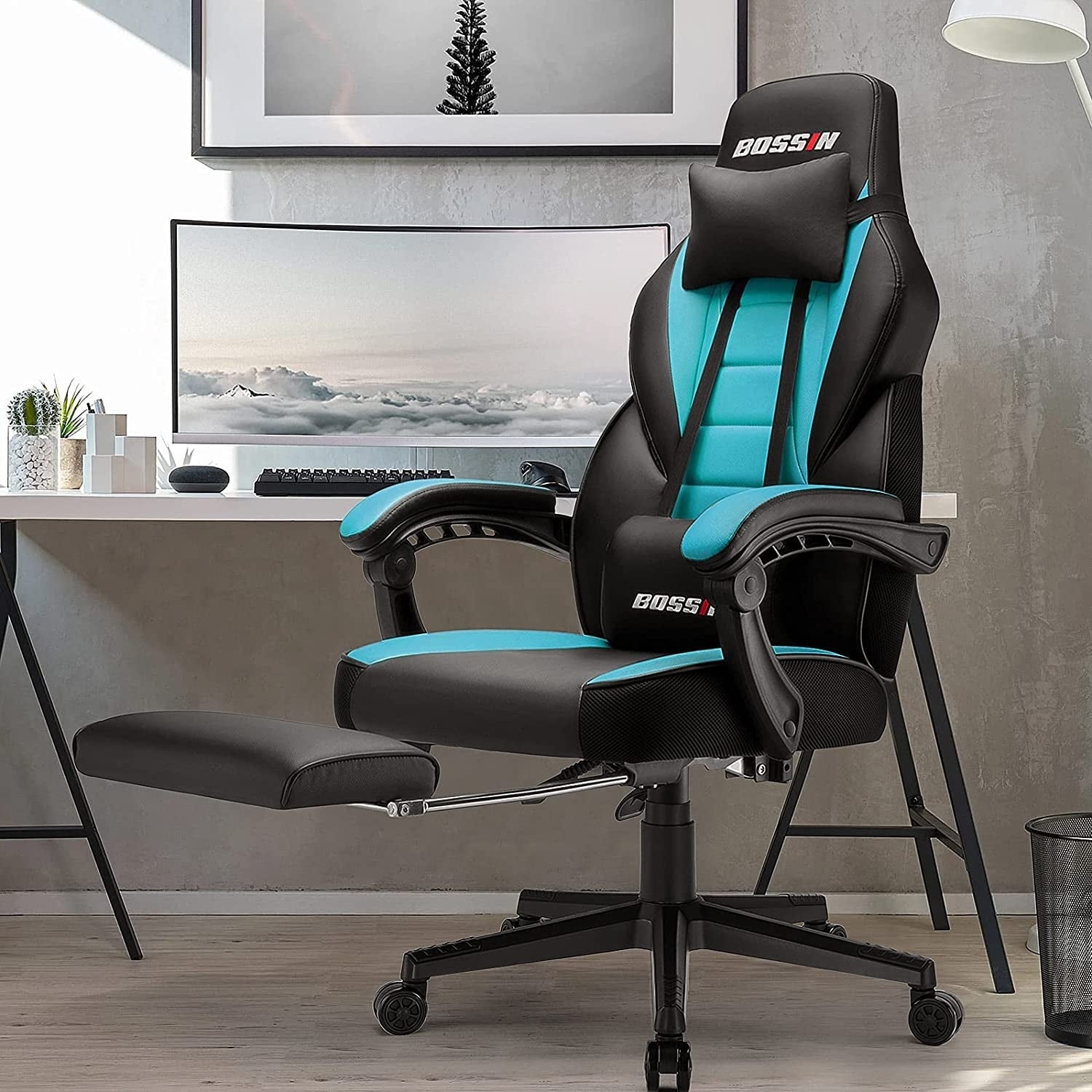 Sedia da gioco BOSSIN Racing Style, sedia da gioco alta e robusta da 300 libbre, sedia per computer con schienale alto