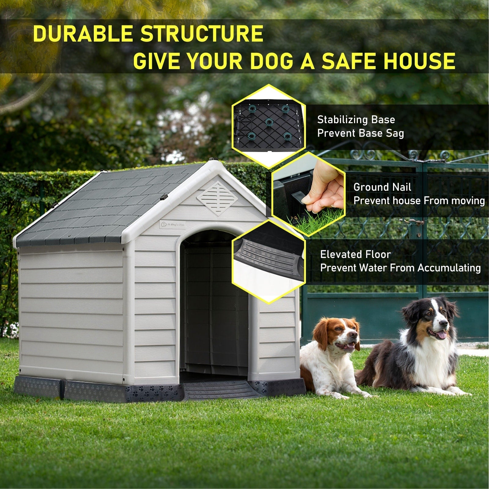 Cuccia per cani in plastica BOSSIN per cani di piccola e grande taglia, cuccia isolata per interni ed esterni, rifugio per cuccioli con pavimento rialzato