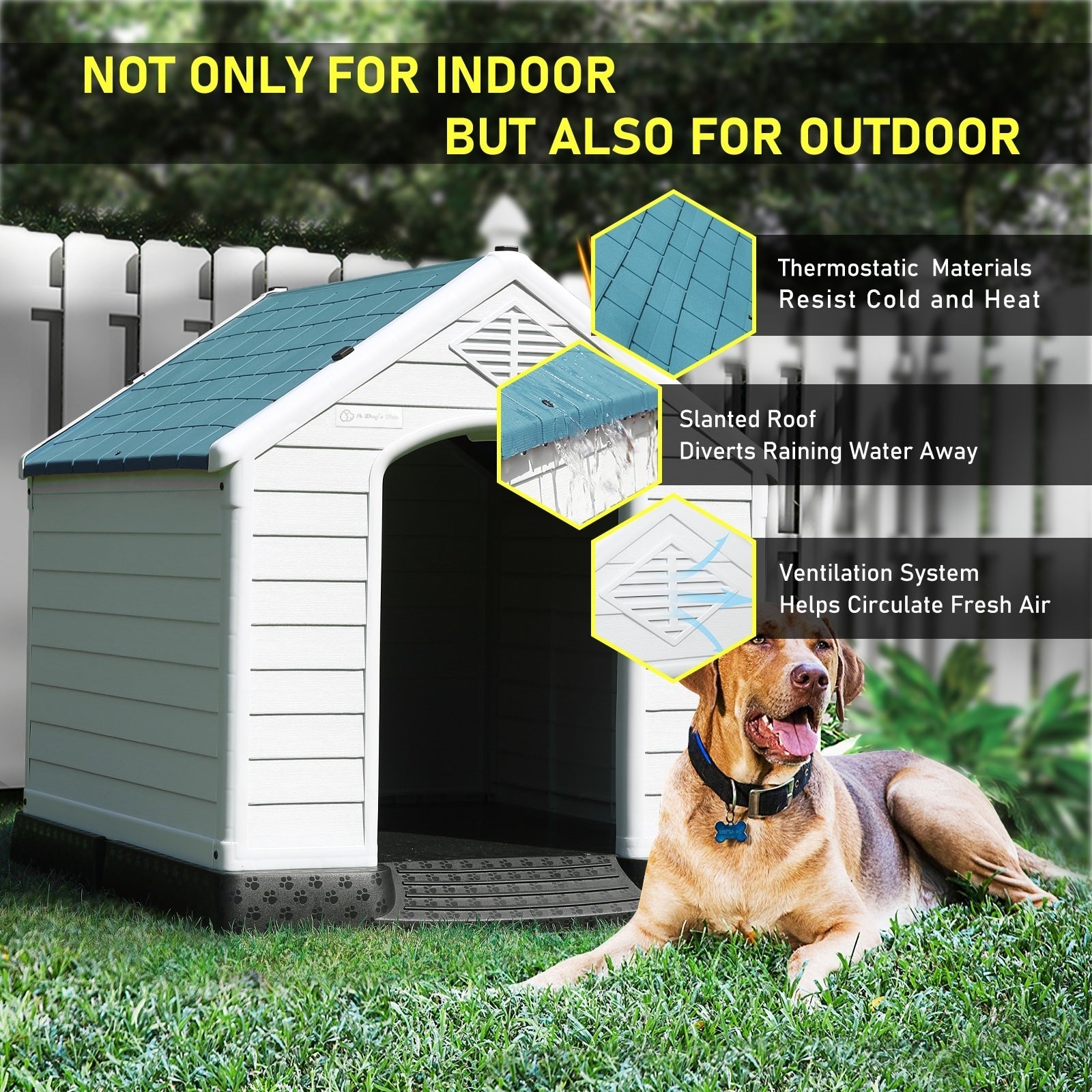 Cuccia per cani in plastica BOSSIN per cani di piccola e grande taglia, cuccia isolata per interni ed esterni, rifugio per cuccioli con pavimento rialzato