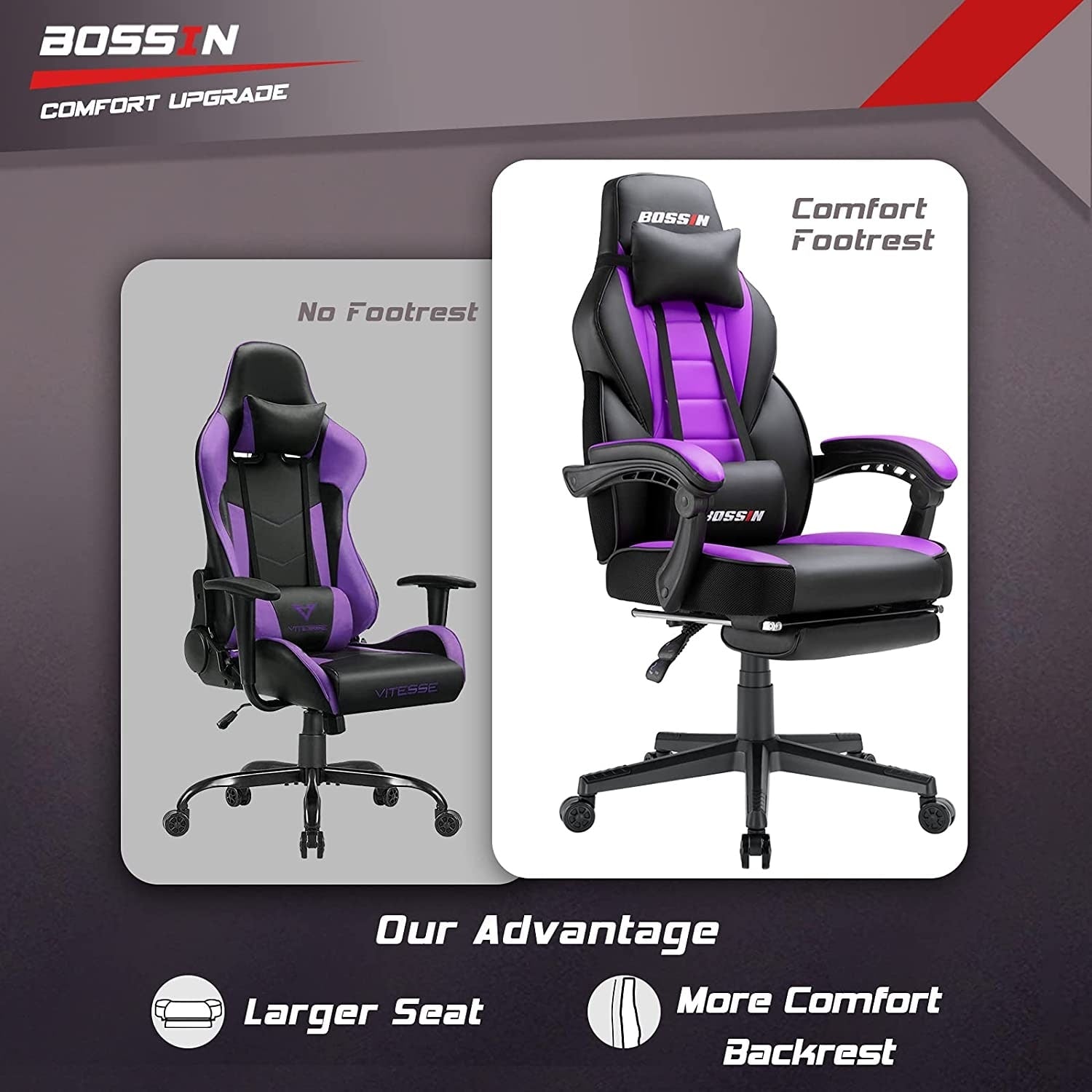 Sedia da gioco BOSSIN Racing Style, sedia da gioco alta e robusta da 300 libbre, sedia per computer con schienale alto