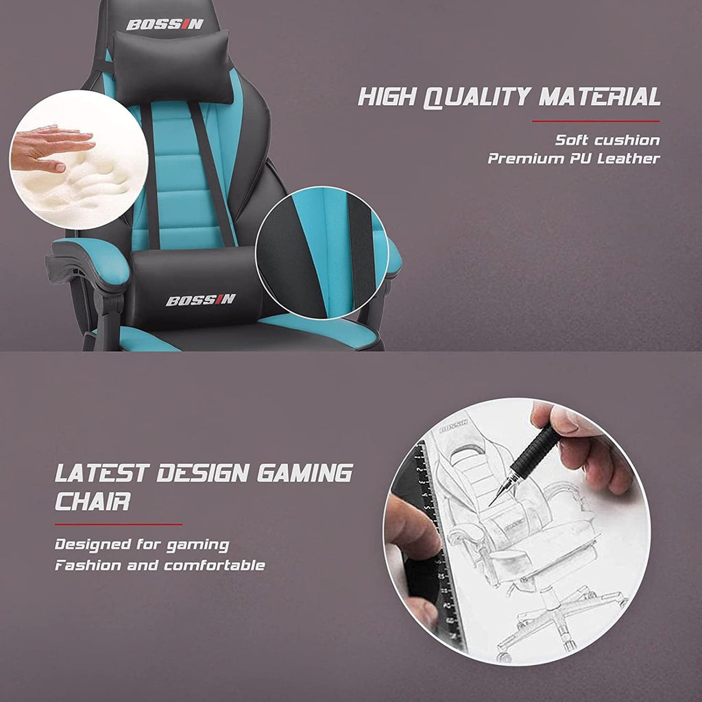 Sedia da gioco BOSSIN Racing Style, sedia da gioco alta e robusta da 300 libbre, sedia per computer con schienale alto