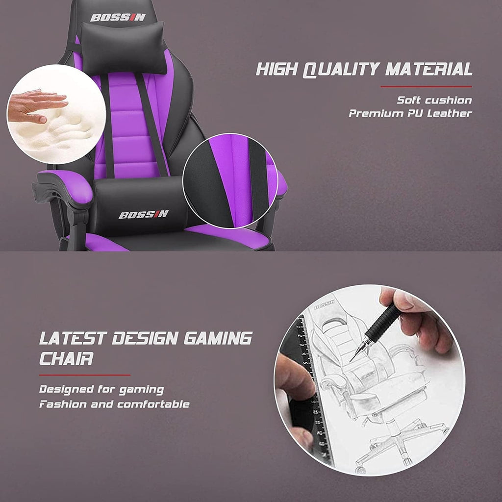 Sedia da gioco BOSSIN Racing Style, sedia da gioco alta e robusta da 300 libbre, sedia per computer con schienale alto