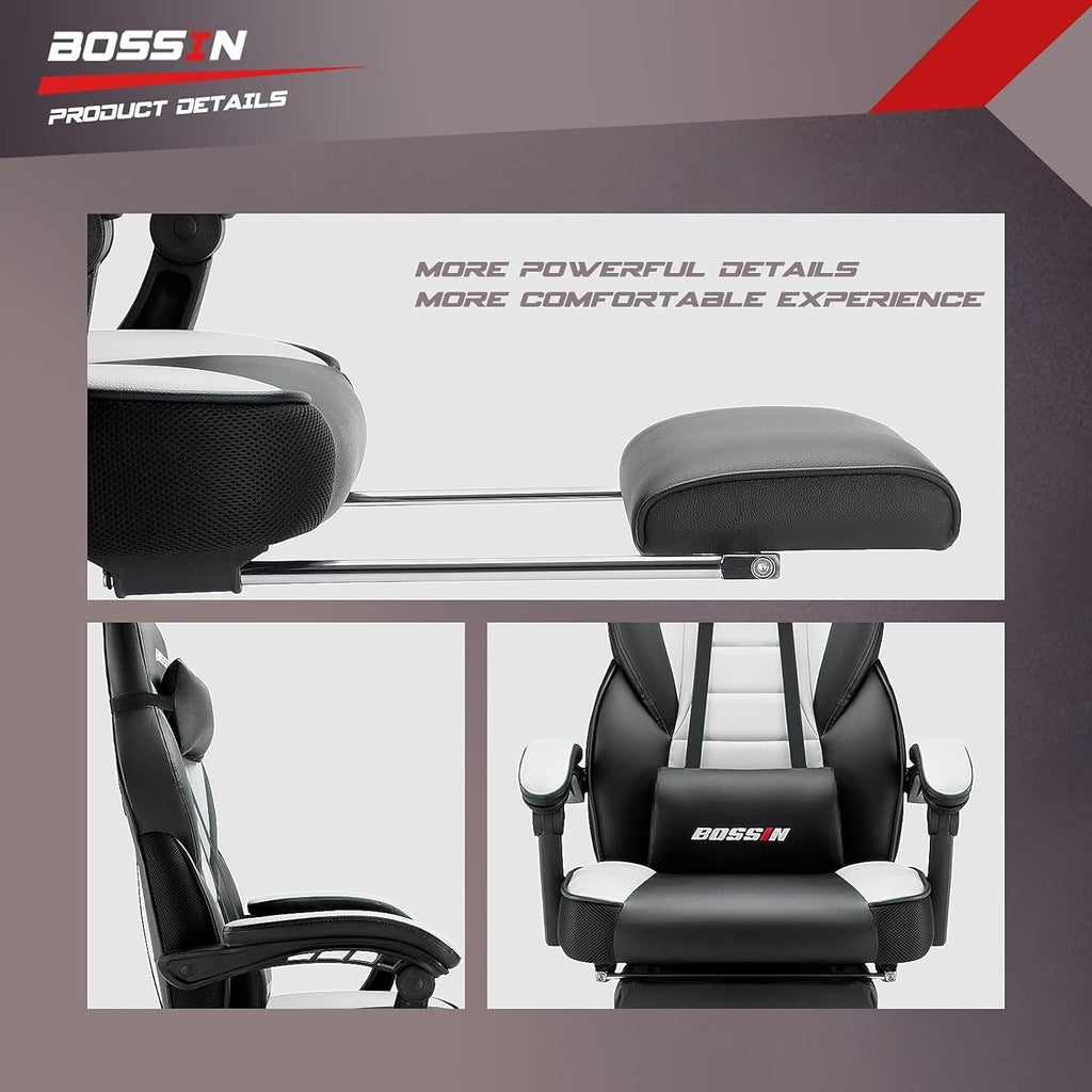Sedia da gioco BOSSIN Racing Style, sedia da gioco alta e robusta da 300 libbre, sedia per computer con schienale alto