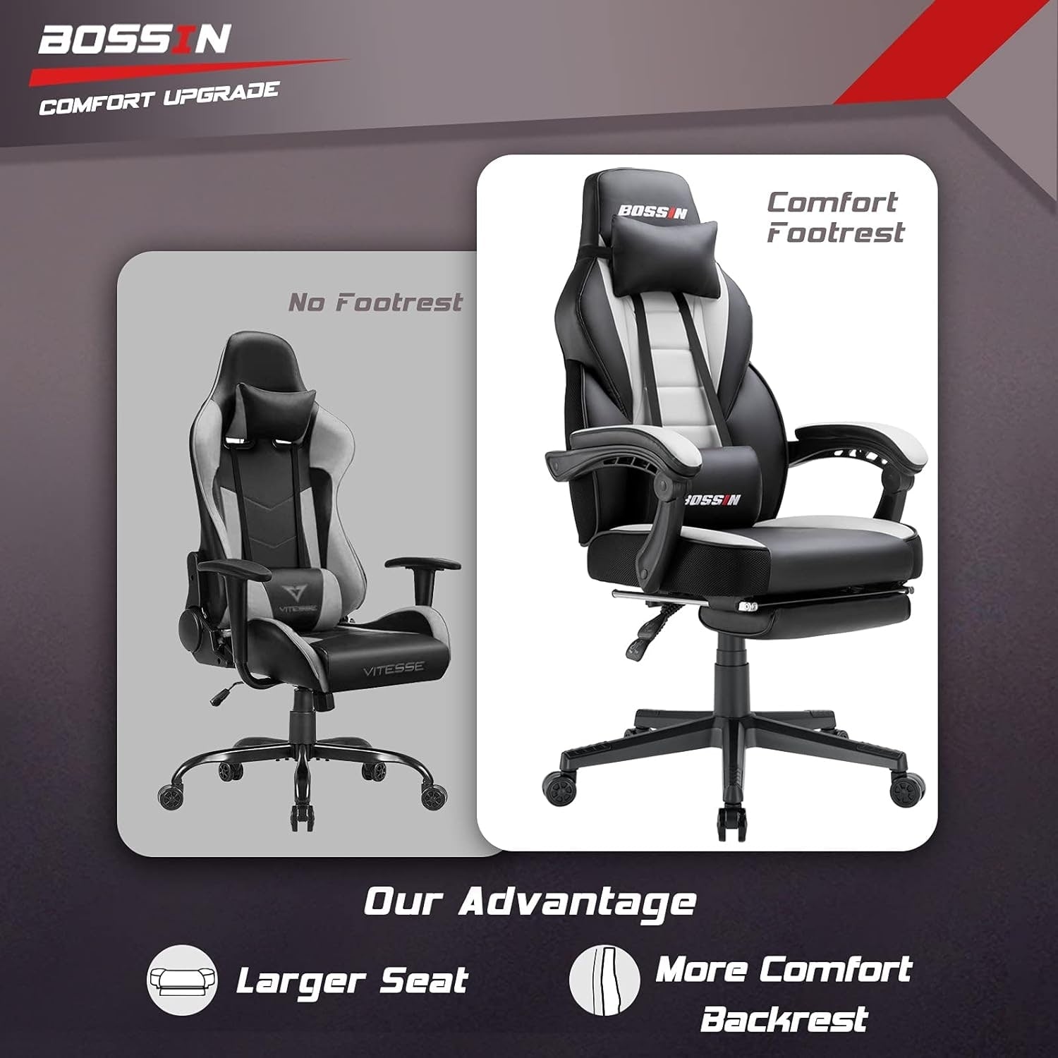 Sedia da gioco BOSSIN Racing Style, sedia da gioco alta e robusta da 300 libbre, sedia per computer con schienale alto
