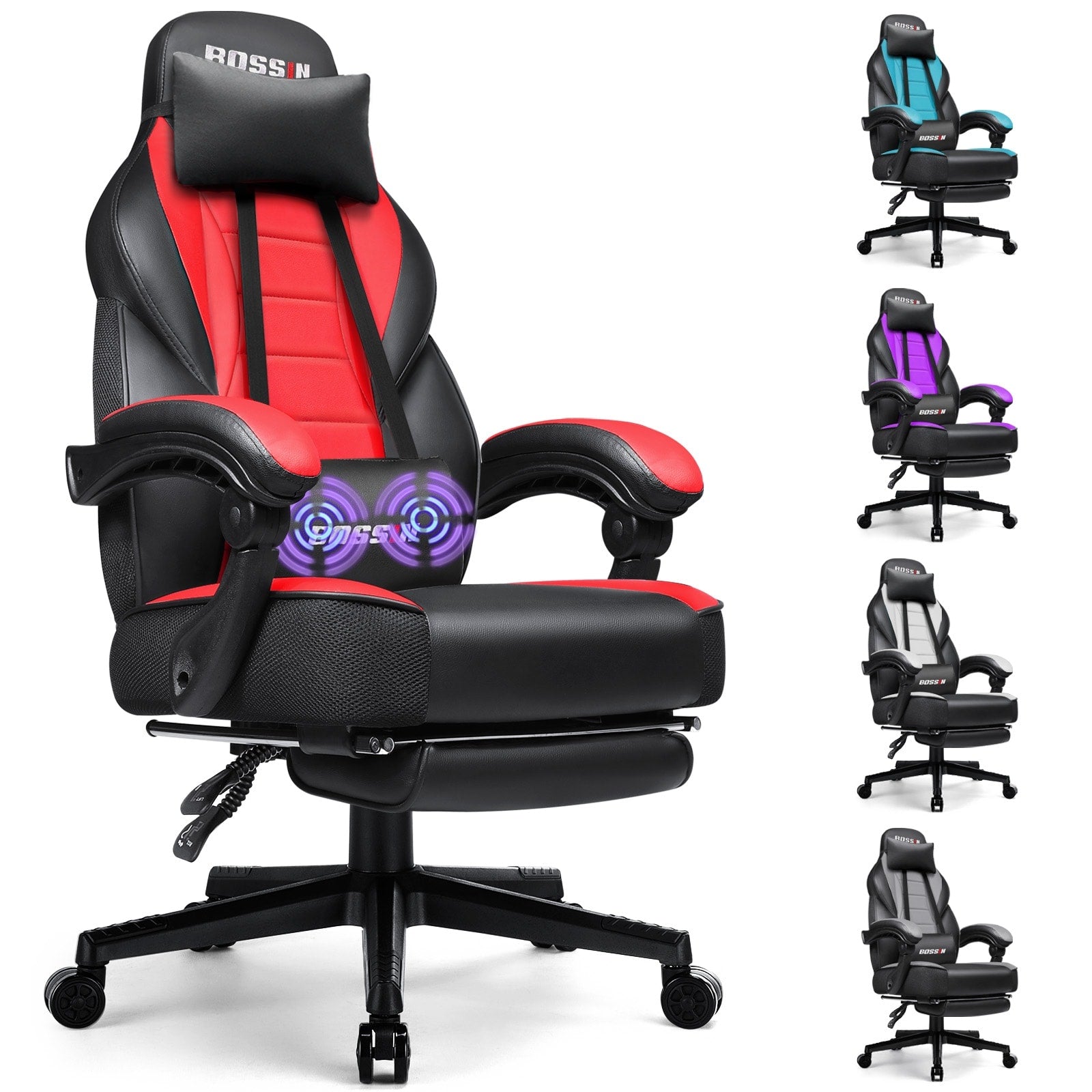 Sedia da gioco BOSSIN Racing Style, sedia da gioco alta e robusta da 300 libbre, sedia per computer con schienale alto