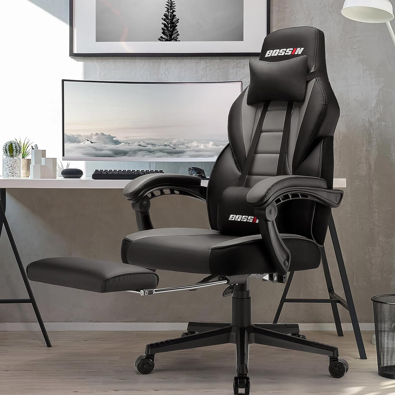 Sedia da gioco BOSSIN Racing Style, sedia da gioco alta e robusta da 300 libbre, sedia per computer con schienale alto
