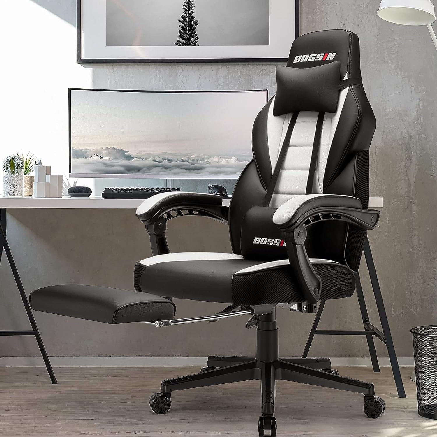 Sedia da gioco BOSSIN Racing Style, sedia da gioco alta e robusta da 300 libbre, sedia per computer con schienale alto