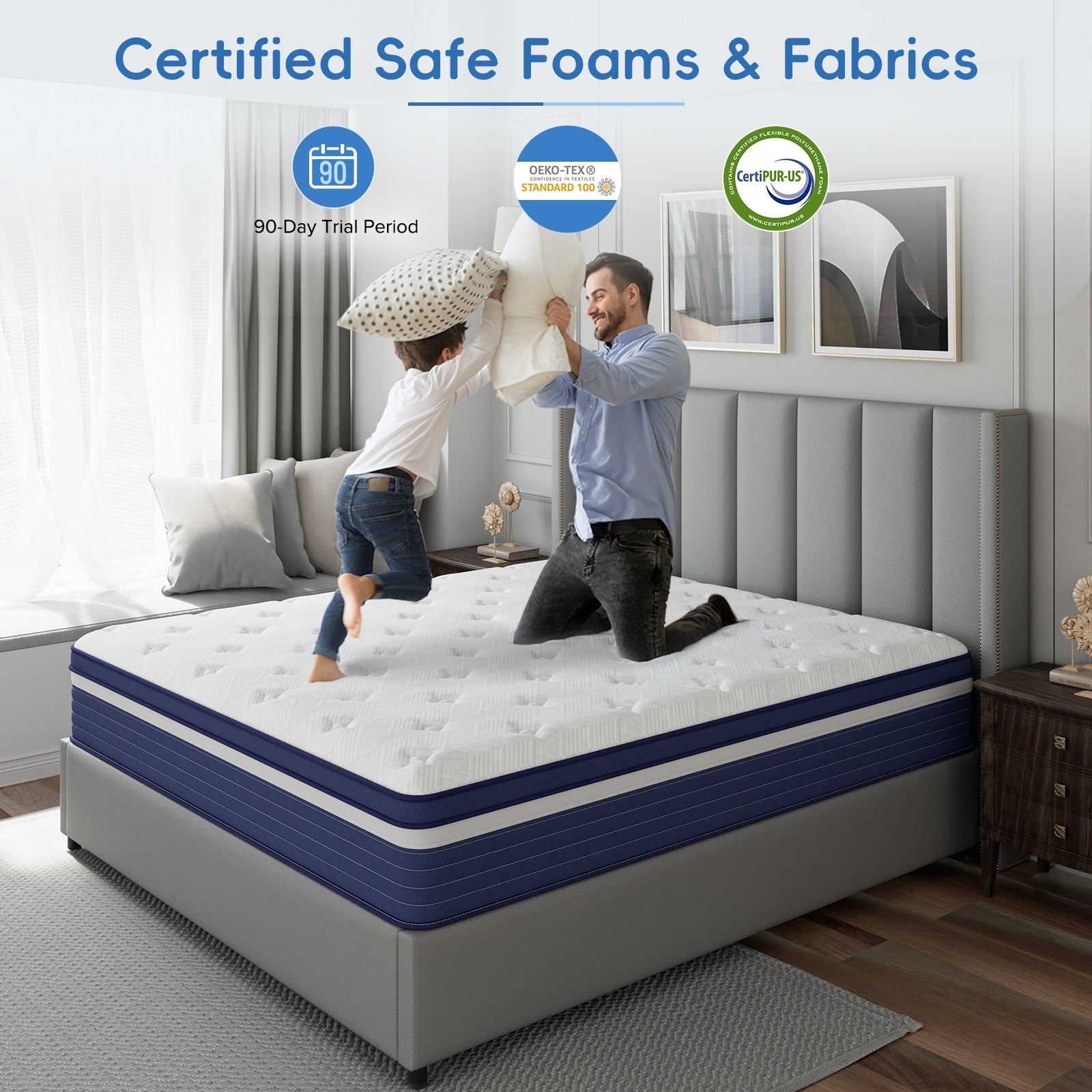 Materasso ibrido a molle SweDrea da 10 pollici, traspirante e rinfrescante, di media rigidità, con certificazione CertiPUR-US, SGS e OEKO-TEX.
