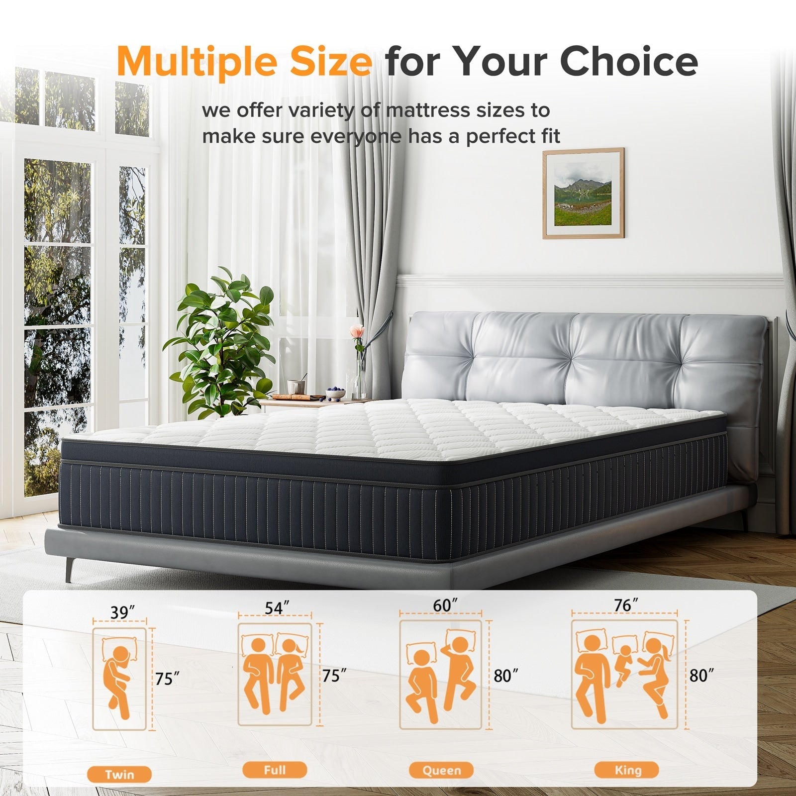 Materasso ibrido a molle insacchettate SweDrea da 12 pollici con memory foam in gel e pillow top di medie dimensioni, certificato CertiPUR-US, SGS e OEKO-TEX.