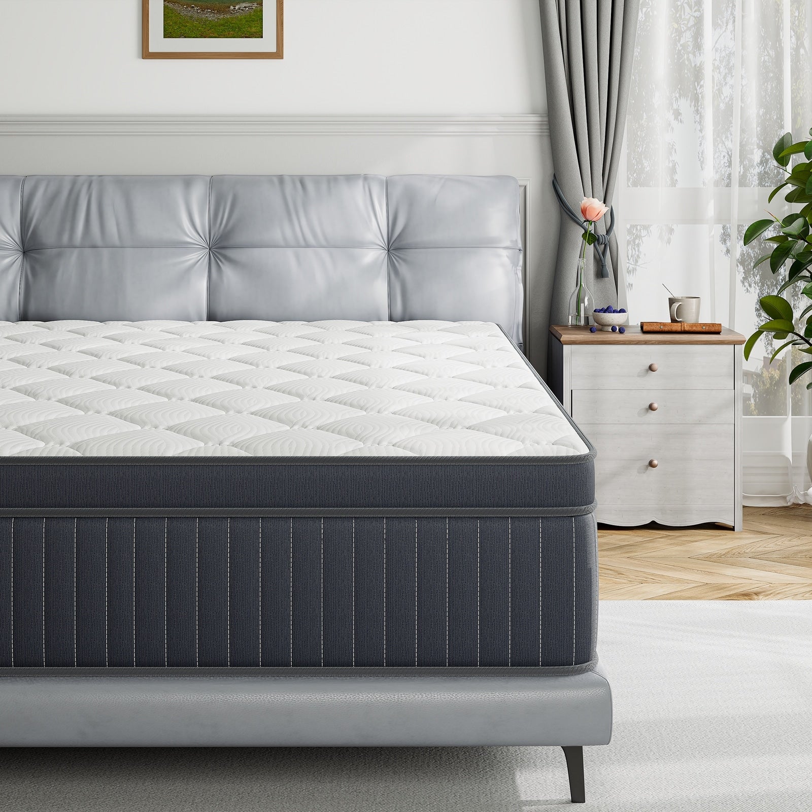 Materasso ibrido a molle insacchettate SweDrea da 12 pollici con memory foam in gel e pillow top di medie dimensioni, certificato CertiPUR-US, SGS e OEKO-TEX.