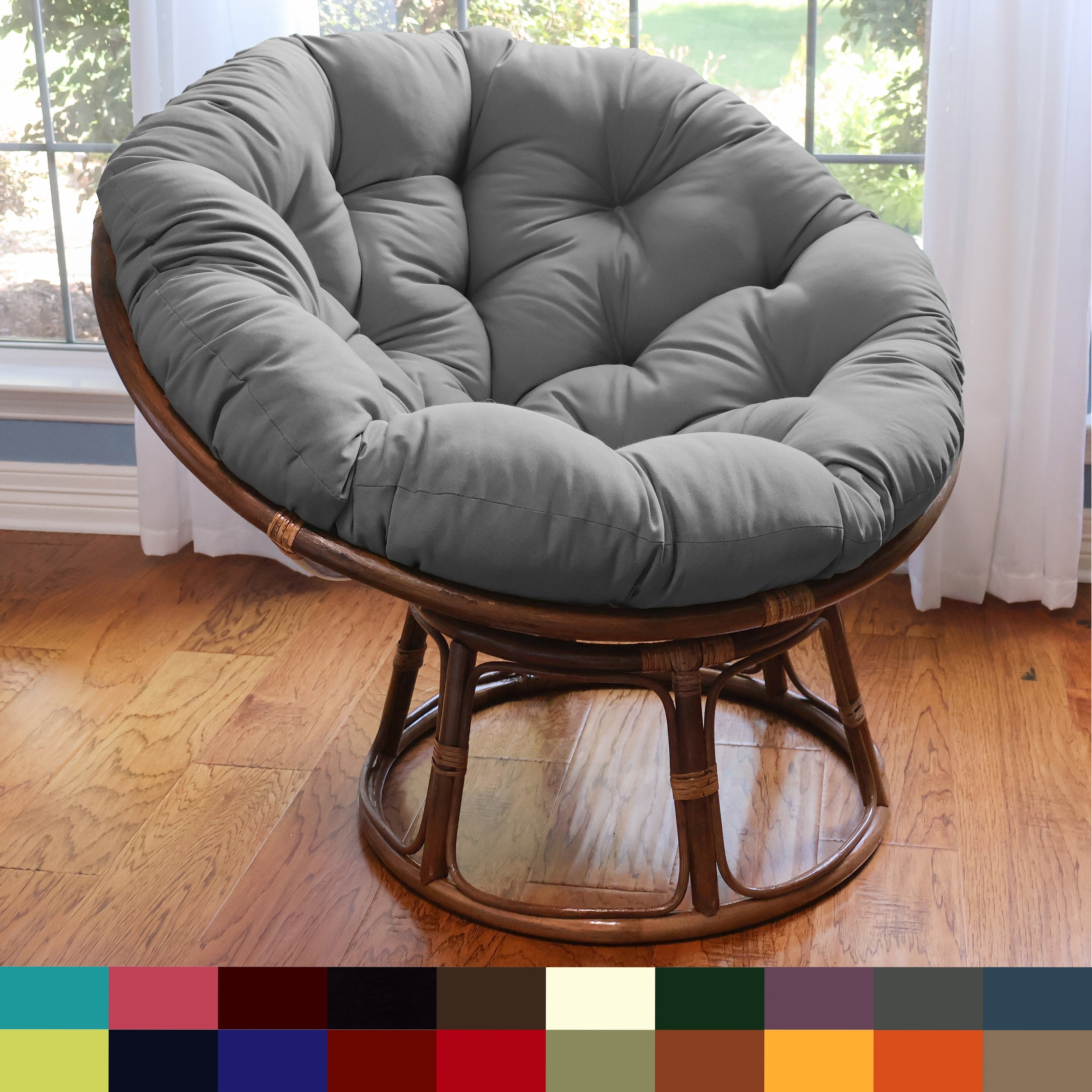 Sedia Papasan in rattan Bali da 42 pollici con cuscino in twill