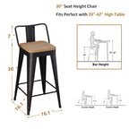Sgabelli da bar con schienale, set di 4 sgabelli da bar in metallo industriale con seduta in legno