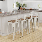 Sgabelli da bar con schienale, set di 4 sgabelli da bar in metallo industriale con seduta in legno