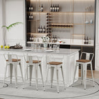 Sgabelli da bar con schienale, set di 4 sgabelli da bar in metallo industriale con seduta in legno