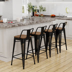 Sgabelli da bar con schienale, set di 4 sgabelli da bar in metallo industriale con seduta in legno