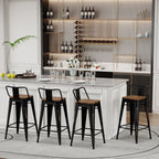 Sgabelli da bar con schienale, set di 4 sgabelli da bar in metallo industriale con seduta in legno