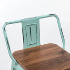 Sgabelli da bar con schienale, set di 4 sgabelli da bar in metallo industriale con seduta in legno